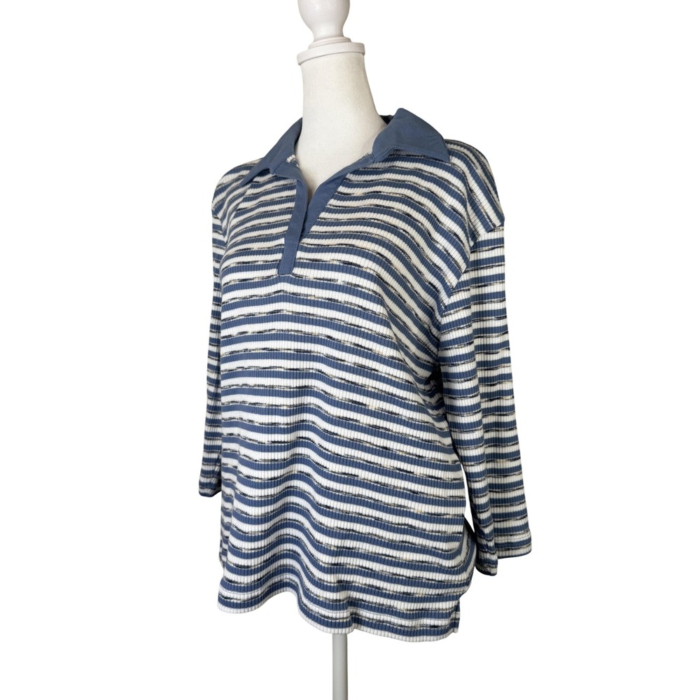 Carolyn Taylor Pullover Shirt Womens Large Striped Ribbed Collar Vintage Inspire